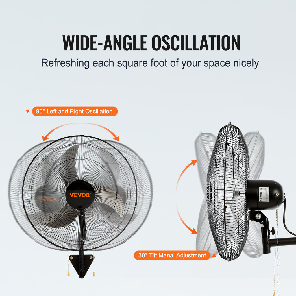 VEVOR Wall Mount Fan, 1/2 Pack, 18 Inch Oscillating, 3 Speed Settings, Max 4000 CFM, Industrial Indoor Fan, Ideal for Commercial, Residential, Warehouse, Greenhouse, Workshop, Basement, Garage, Black