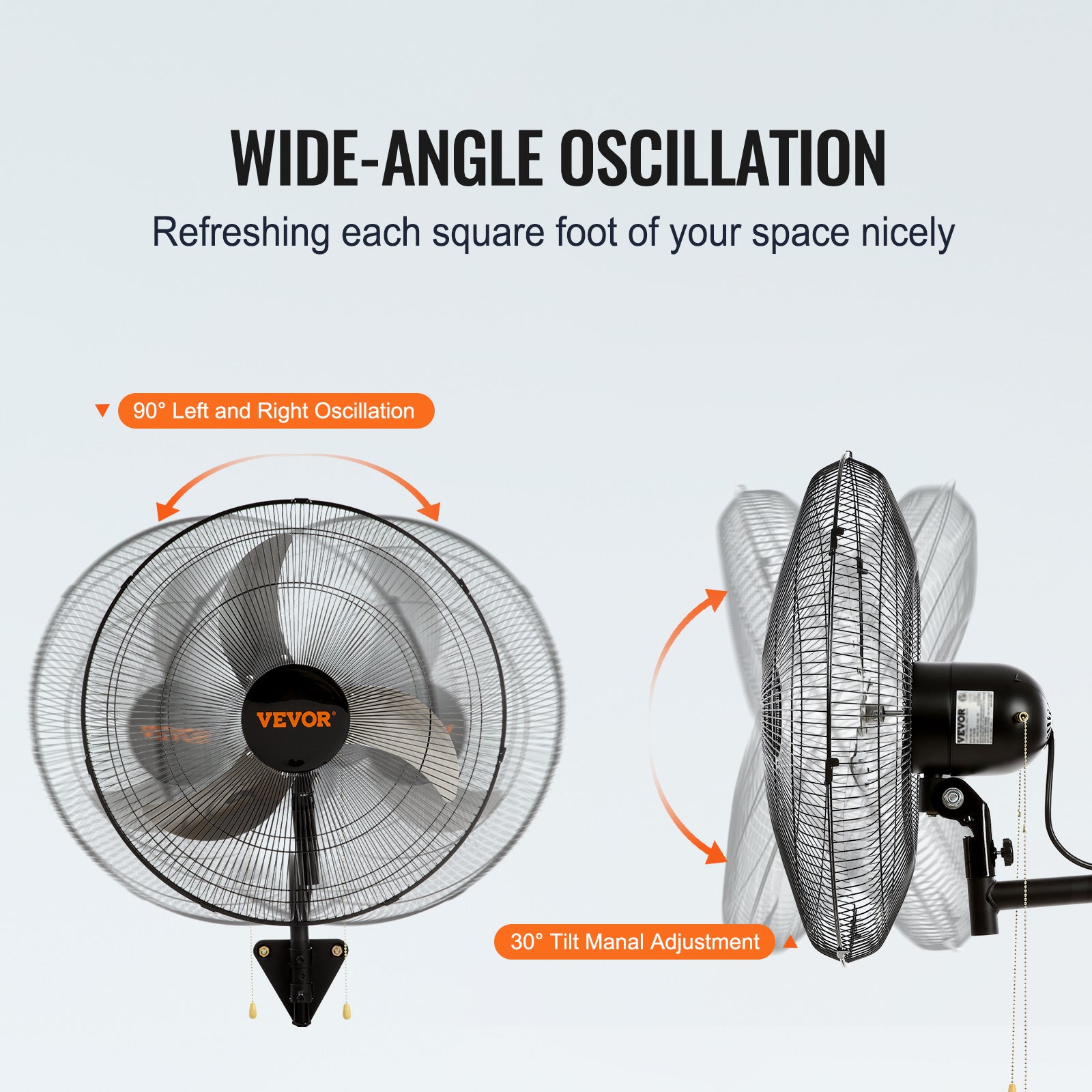 VEVOR Wall Mount Fan, 1/2 Pack, 18 Inch Oscillating, 3 Speed Settings, Max 4000 CFM, Industrial Indoor Fan, Ideal for Commercial, Residential, Warehouse, Greenhouse, Workshop, Basement, Garage, Black