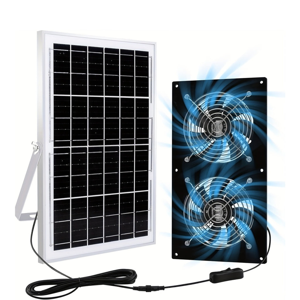 Solar Fan, Solar Exhaust Fan / Greenhouse Solar Fan / Solar Fan for Attic, Shed, Barn, Chicken Coop and Dog House (15W Solar Panel + 2Pcs Solar Exhaust Fan)