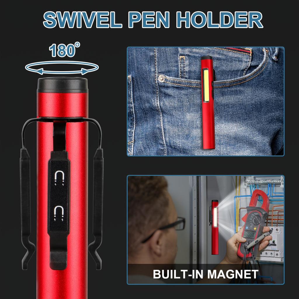 1PC Rechargeable Flashlight, Pen Style Torch with Magnetic Clip, Compact Mini Flashlight