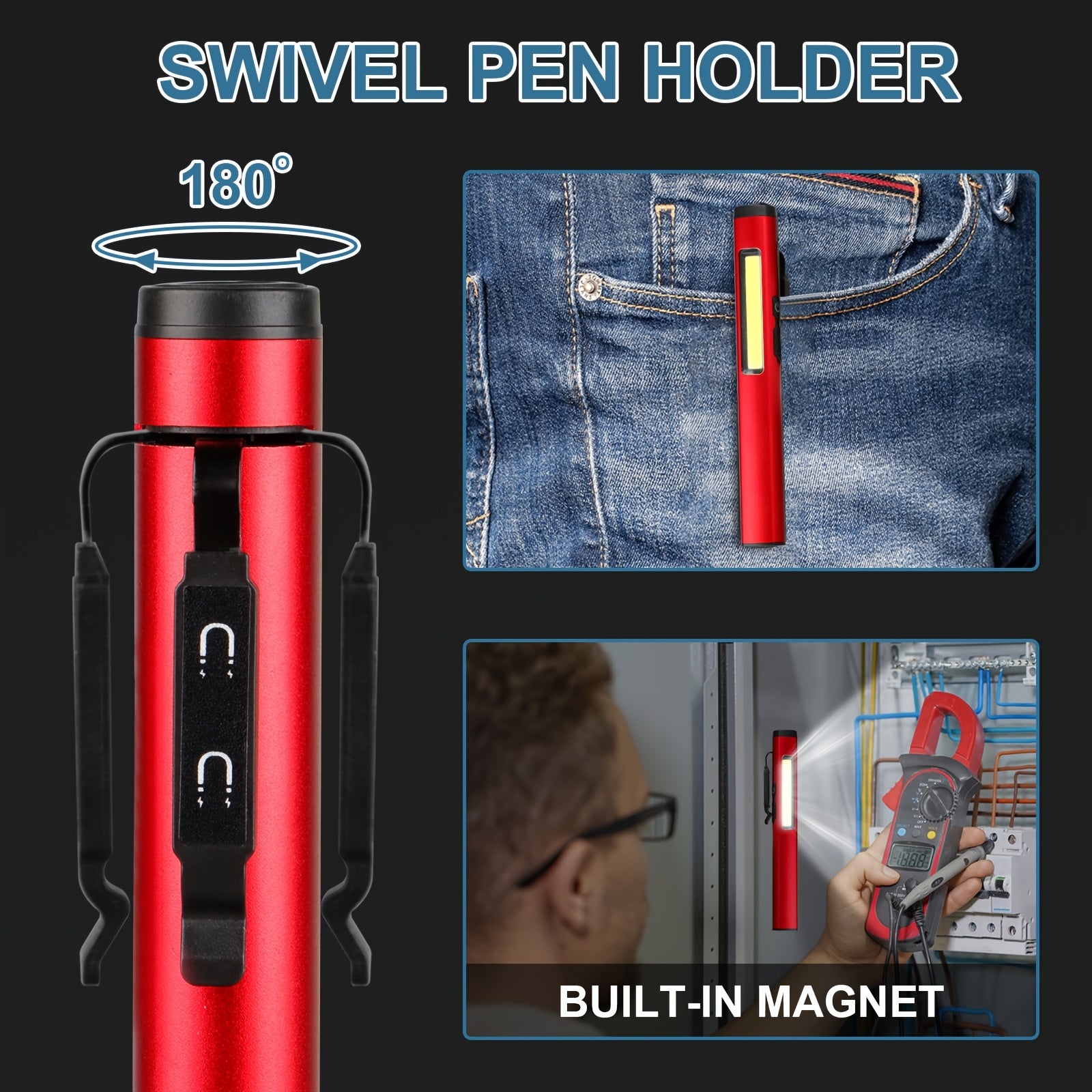 1PC Rechargeable Flashlight, Pen Style Torch with Magnetic Clip, Compact Mini Flashlight