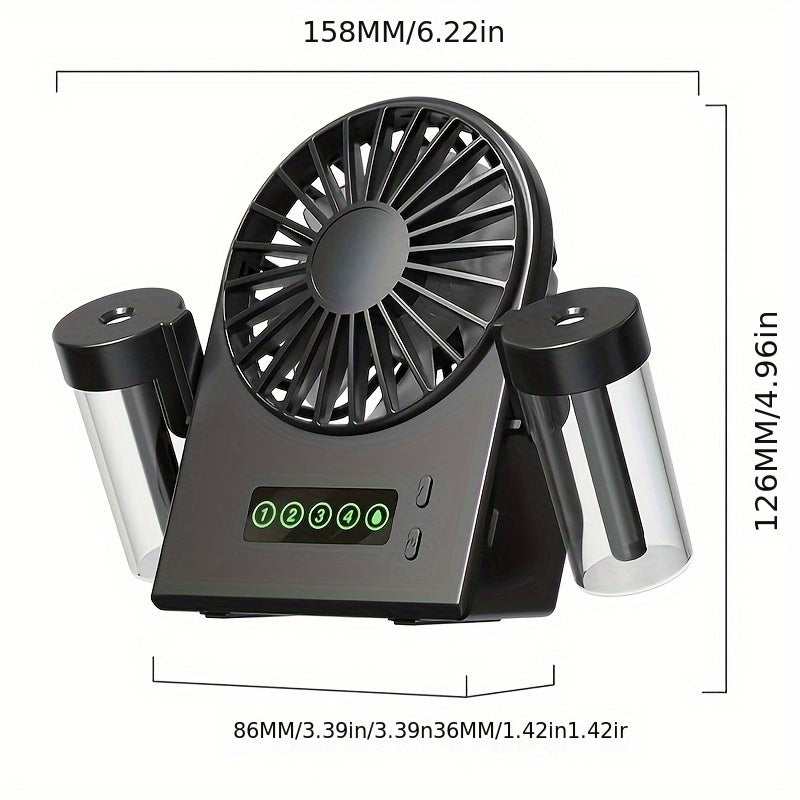 2025 New Dual-Nozzle Double Mist Spray Fan, Mist & Hydration Fan, Multi-Functional Spray Fan for Office Dorm Students, 1200mAh