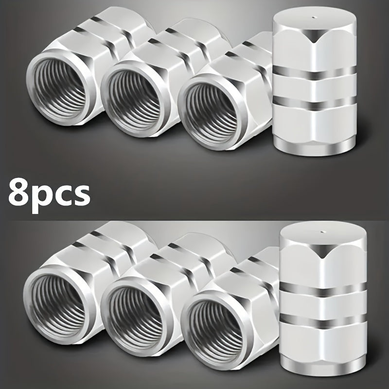 8-Pack Hexagon Tire Valve Stem Caps – Aluminum Alloy Dust Covers with Rubber O-Ring Seal
