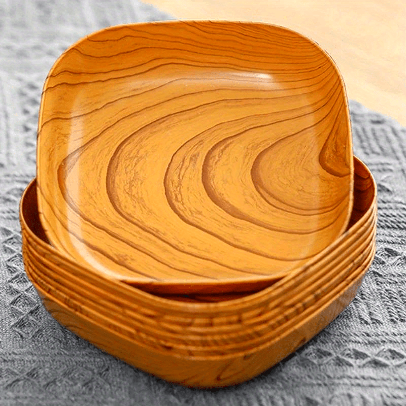 4Pcs Creative Wood-Look Plastic Snack Plate, Vinegar Dish, Restaurant Sushi Plate, Breakfast Plate, Dried Fruit Tray, Snack Tray, Bone Dish