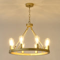 8-Light Gold Wagon Wheel Pendant Light Without Bulbs (Compatible with E26 Socket)