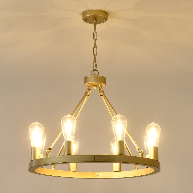 8-Light Gold Wagon Wheel Pendant Light Without Bulbs (Compatible with E26 Socket)