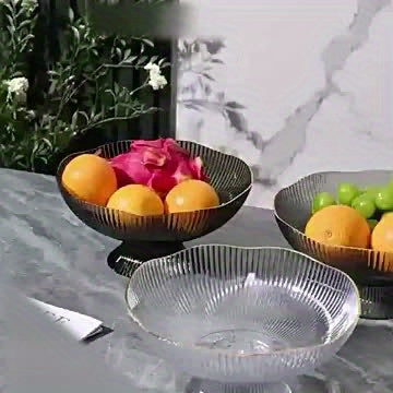 1 Set of Light Luxury Home Fruit Bowl, Transparent PET Plastic, Ins Style Snack Tray with Gold Edge, Flower & Fruit Basket, KTV Fruit Bowl