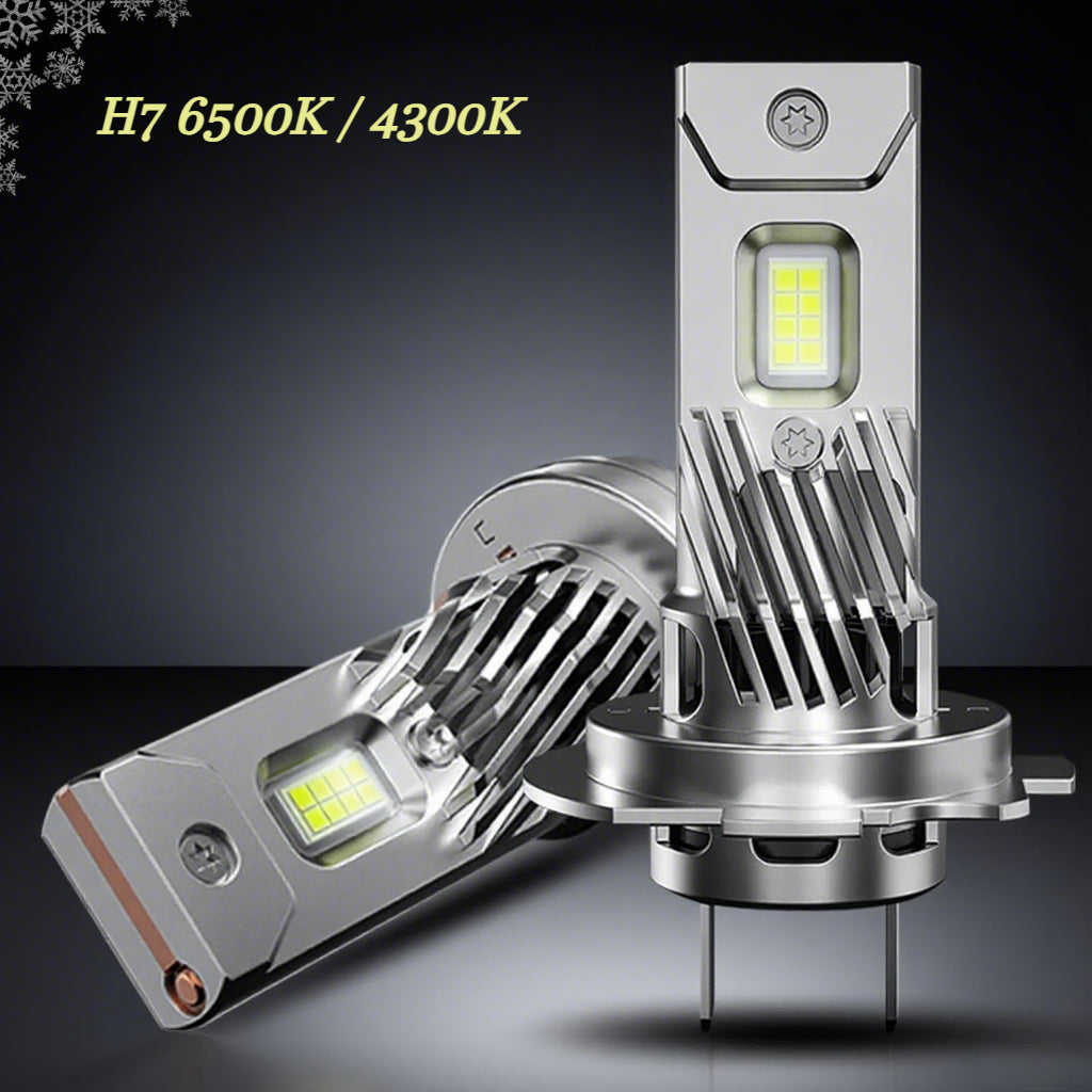 This is a set of two H7 LED headlights, offering 300W and 30000 lumens of brightness, designed for high beam and low beam functions. They are Canbus compatible, ensuring error-free operation, feature turbo fan cooling