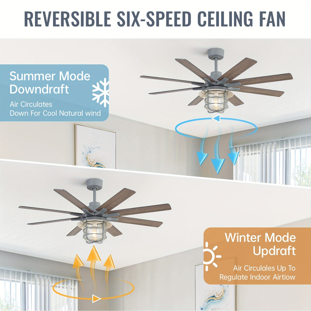 Sofucor 52" Large Ceiling Fan with Light & Glass Shade, Premium Cement Gray, Smart Ceiling Fan with Light, Remote Control, DC Motor, 1/4/8H Timer, Indoor/Outdoor for Living Room, Kitchen, Bedroom