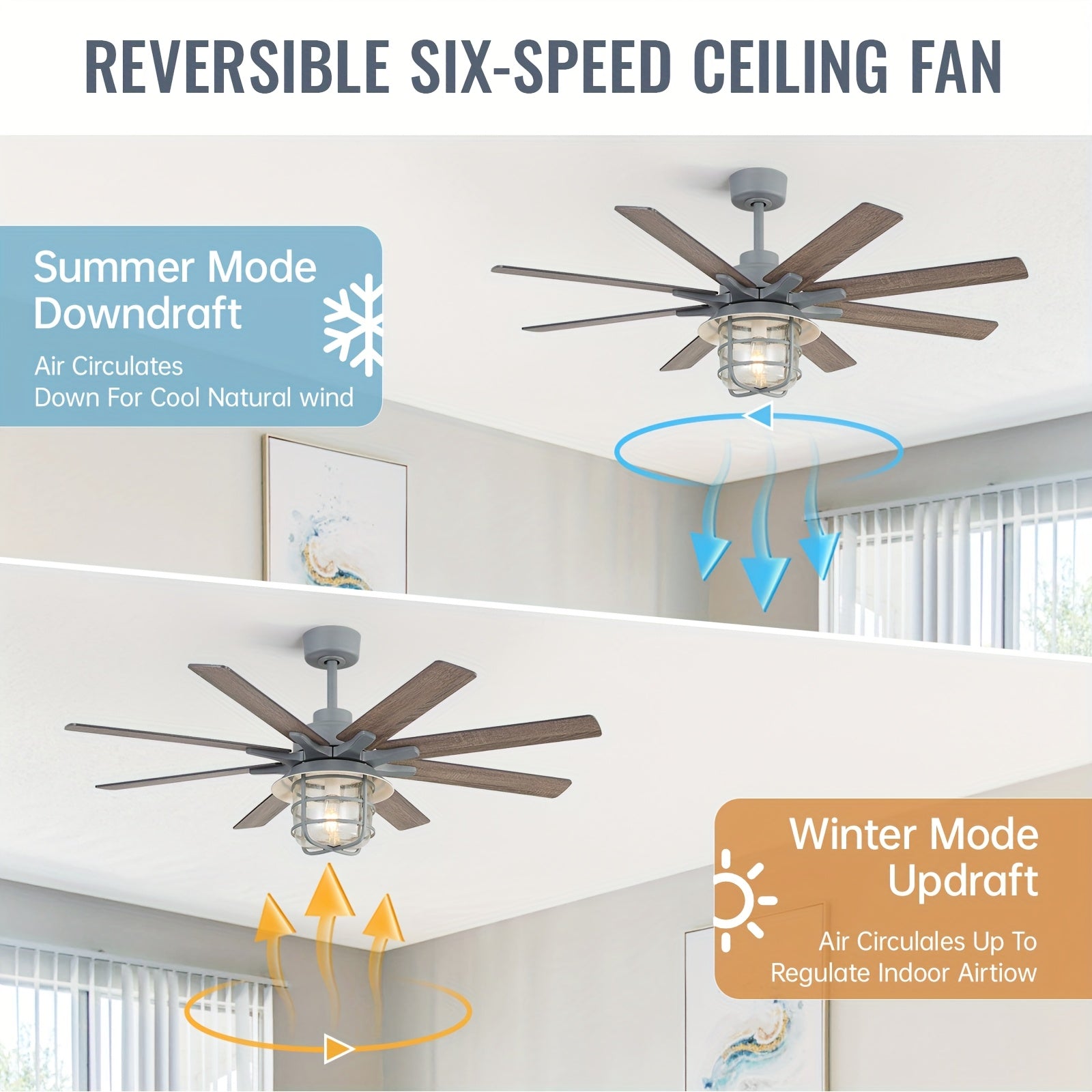Sofucor 52" Large Ceiling Fan with Light & Glass Shade, Premium Cement Gray, Smart Ceiling Fan with Light, Remote Control, DC Motor, 1/4/8H Timer, Indoor/Outdoor for Living Room, Kitchen, Bedroom