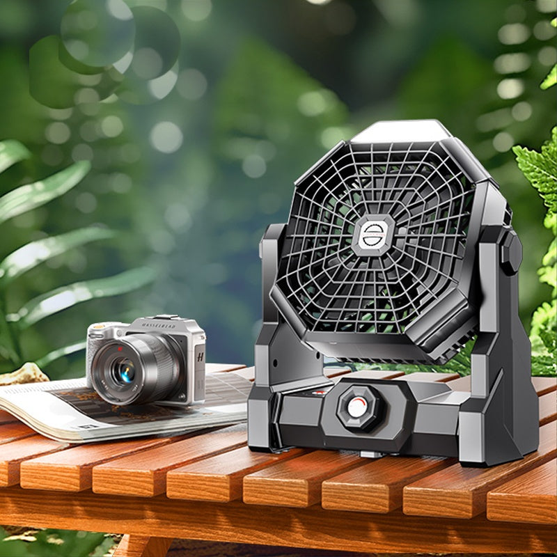 USB Rechargeable Outdoor Camping Fan, Large Capacity Battery, 5-25 Hours Ultra Long Endurance, Stepless Speed Regulation, 3 Levels LED Lighting, 270° Adjustable Angle, Desktop & Tent Hanging Dual Use, Portable High Power Charging Fan Ideal for Summer