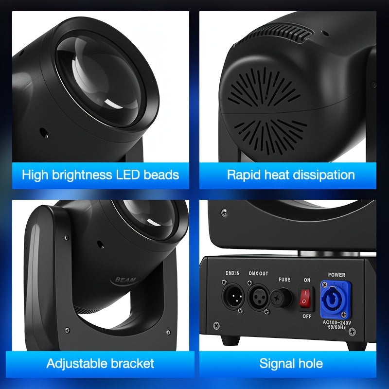 160W beam light, black moving head light, moving head light, spotlight, LED stage light - DMX512 control, with 12 colors and 15 gobo patterns, 18-facet prism, voice/sound activation, aluminum alloy housing