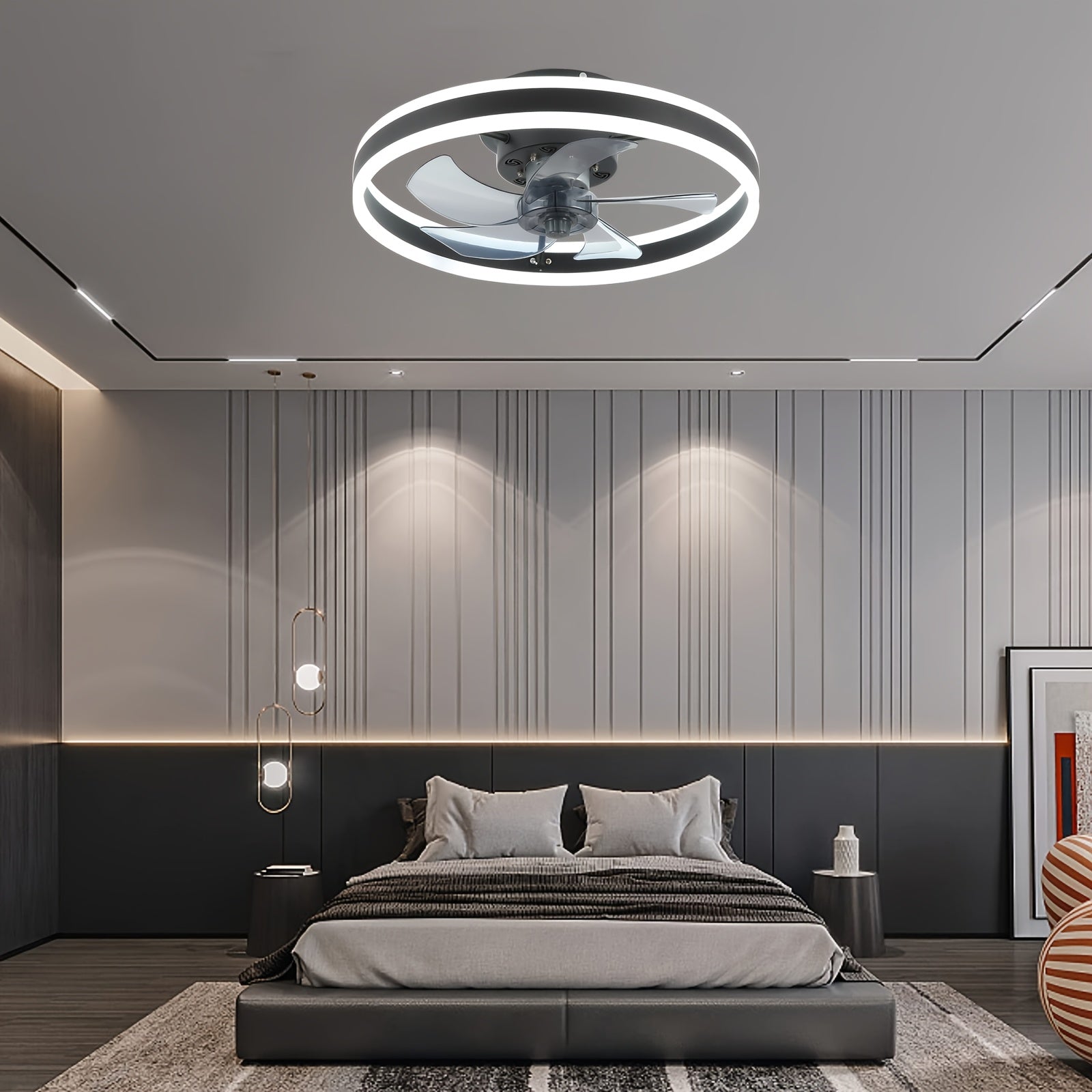 Ceiling Fan with Light, 6 Speed Levels & 3 Color Dimmable LED, Remote & APP Dual Control, Reversible Wind Direction, Ultra-Thin Flush Mount Ceiling Fan, Ideal for Home Decoration, Living Room, Bedroom