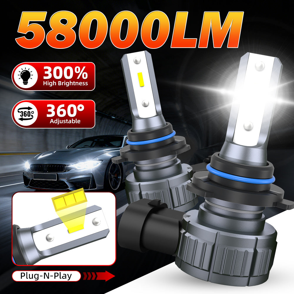 2-Pack 9005/9006/H11/9007 LED Headlight Bulbs, 250W 58000 Lumens 360° Adjustable High/Low Beam Combo Kit, 6500K White Light, Soft Light No Dark Areas No Glare, High-Quality LED Chips