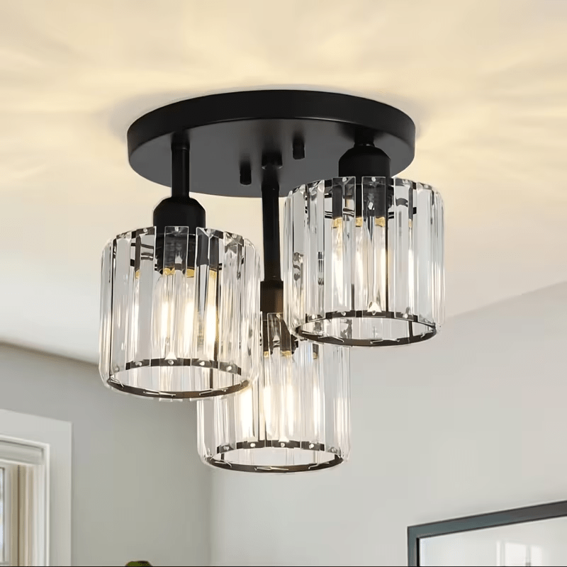 Modern Semi-Flush Mount Ceiling Light, Crystal 3-Head Kitchen Light, Hallway Pendant Light, Indoor Flush Mount Light, Suitable for Bedroom, Foyer, Entryway, Kitchen