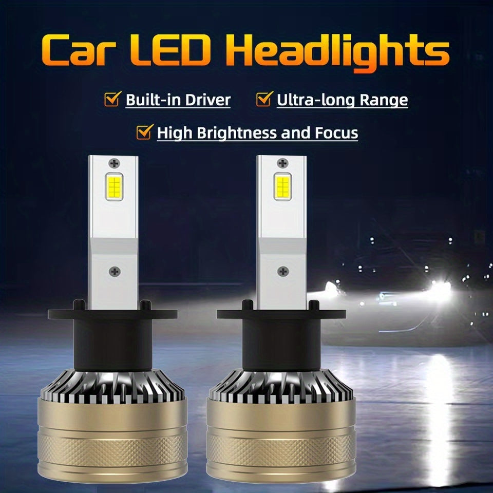 [2-Pack] Super Bright LED Car Lights H7/H1/H4/H8/H9/H11/9005/9006/9012 Universal, Fan Cooling, Aluminum Body, 6000K Pure White Light, Easy-to-Install Car Bulbs