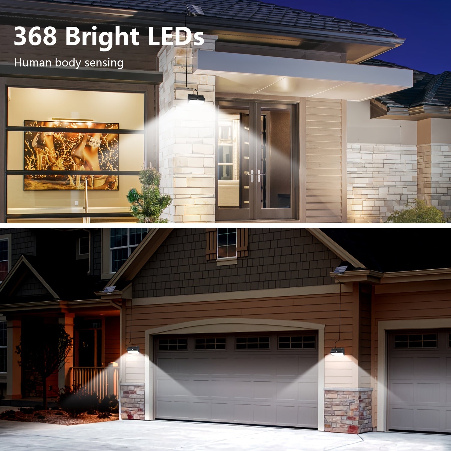 1 Outdoor Solar Light with 368 LEDs, Motion Sensor Light, IP65 Waterproof Rating, Porch and Garden Wall Light, with 3 Working Modes, Exterior Wall Light for Garage Front Door Fence, Cool White Light, with 16.4FT Cable, Also Suitable for Indoor