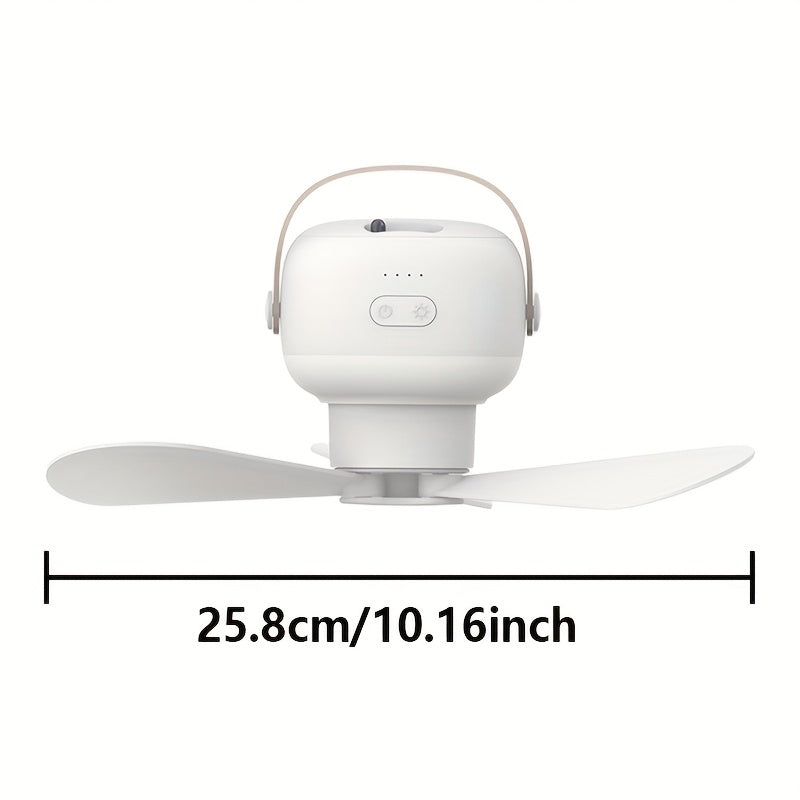 Multifunctional USB Fan Light, Dimmable Outdoor Camping Light, 3 Blades Design, 3 Speed Levels, Dual Use as Hanging & Desktop Lamp for Bedroom Living Room Kitchen Outdoor Tent