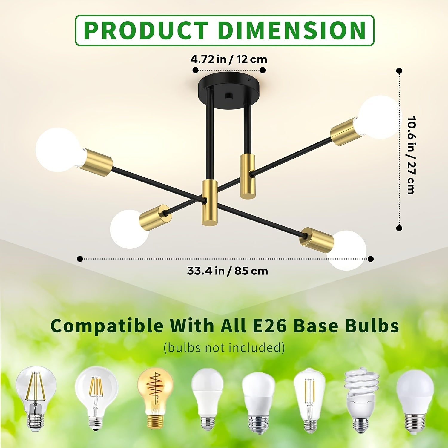 Modern 4-light fixture, metal semi-flush mount installation, suitable for dining room, bedroom and living room (bulb not included)