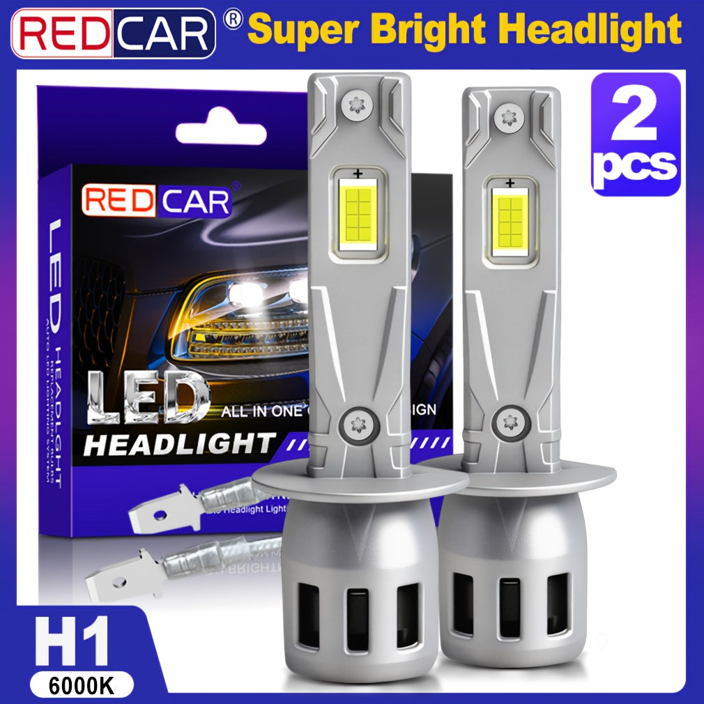 LED H1 H3 Headlight Bulbs 6000K White H1 Fog Light Bulb 1:1 Mini Size 2-Pack with Fan