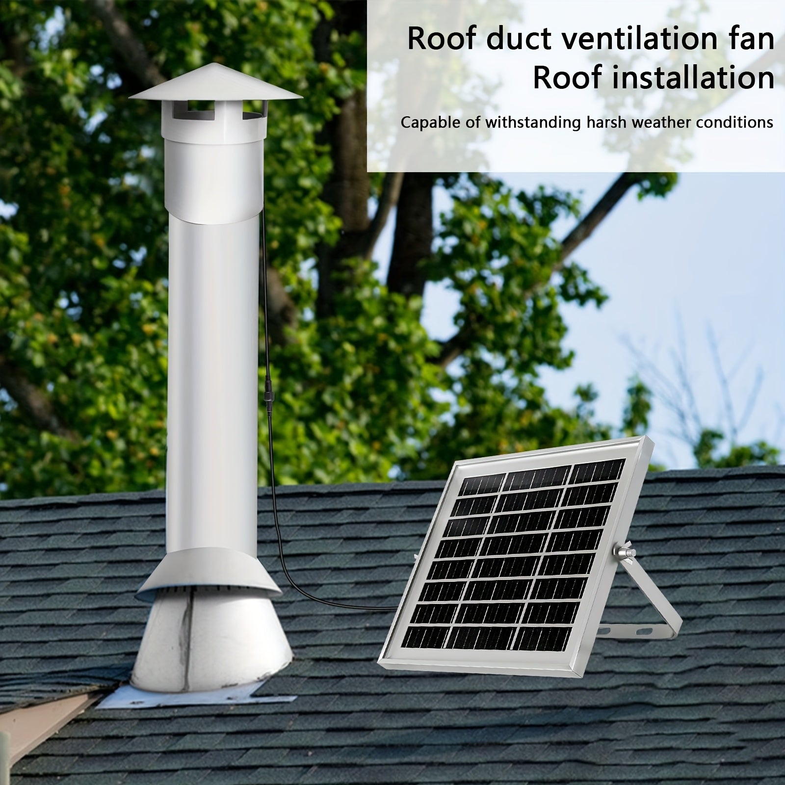 1PC Household Solar Fan, Roof Rain Cap Duct Exhaust Fan, 110mm Duct Fan with 8W Solar Panel & 160mm Duct Fan with 15W Solar Panel, White Solar Fan, Perfect for Boosting Air Circulation in Attic, Greenhouse, Chicken Coop and Pet House