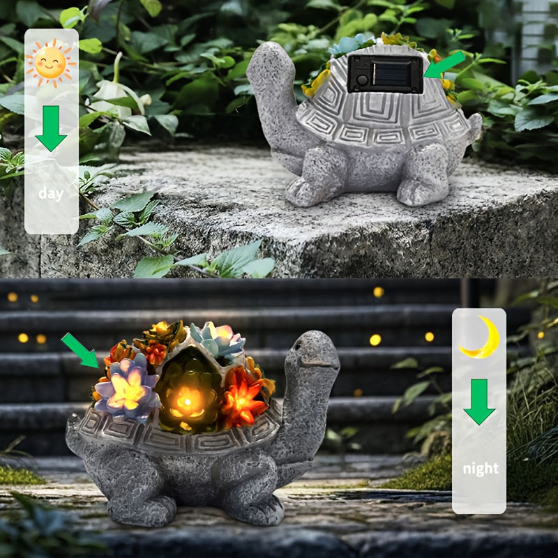 Solar Light, Succulent Flower Turtle Statue Light, Resin Craft, Perfect for Courtyard, Garden, Lawn, Steps, Mother‘s Day, Halloween, Christmas Gift