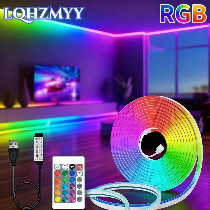 LQHZMYY 柔性霓虹灯条RGB灯条，遥控可调光USB供电 户外防水氛围LED灯，适用于节日派对装饰、卧室氛围营造、电视背景照明及直播化妆镜补光装饰, 卧室氛围照明,电视背景灯,氛围照明,RGB氛围灯,防水LED灯,高品质LED灯,可调光LED灯带,USB供电灯,直播主播,游戏玩家装备