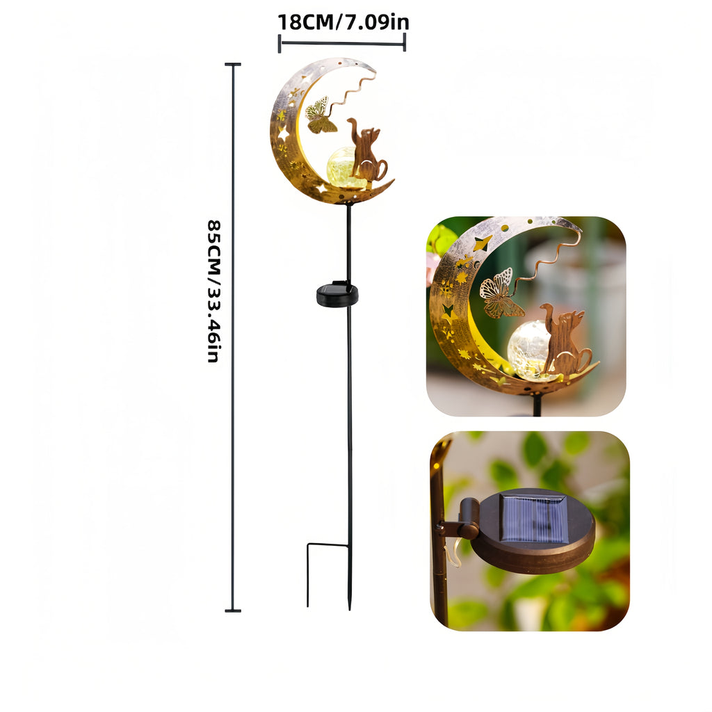 IP65 Solar Cat and Butterfly Outdoor Decorative Light, Solar Garden Metal Decorative Light, Solar Light Holiday Outdoor Display Lighting, Solar Garden Light, Solar Landscape Decoration, Suitable for Garden, Courtyard, Path, Gazebo