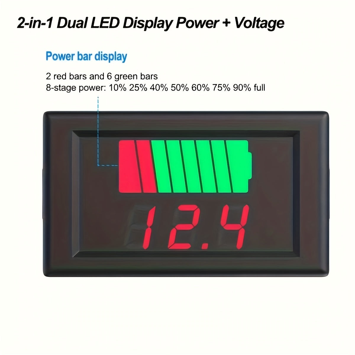 Battery Charge Level Indicator 12V 24V 36V 48V 60V 72V – Battery Capacity Tester, LED Display Voltmeter for Cars, Golf Carts, Forklifts & Electric Vehicles