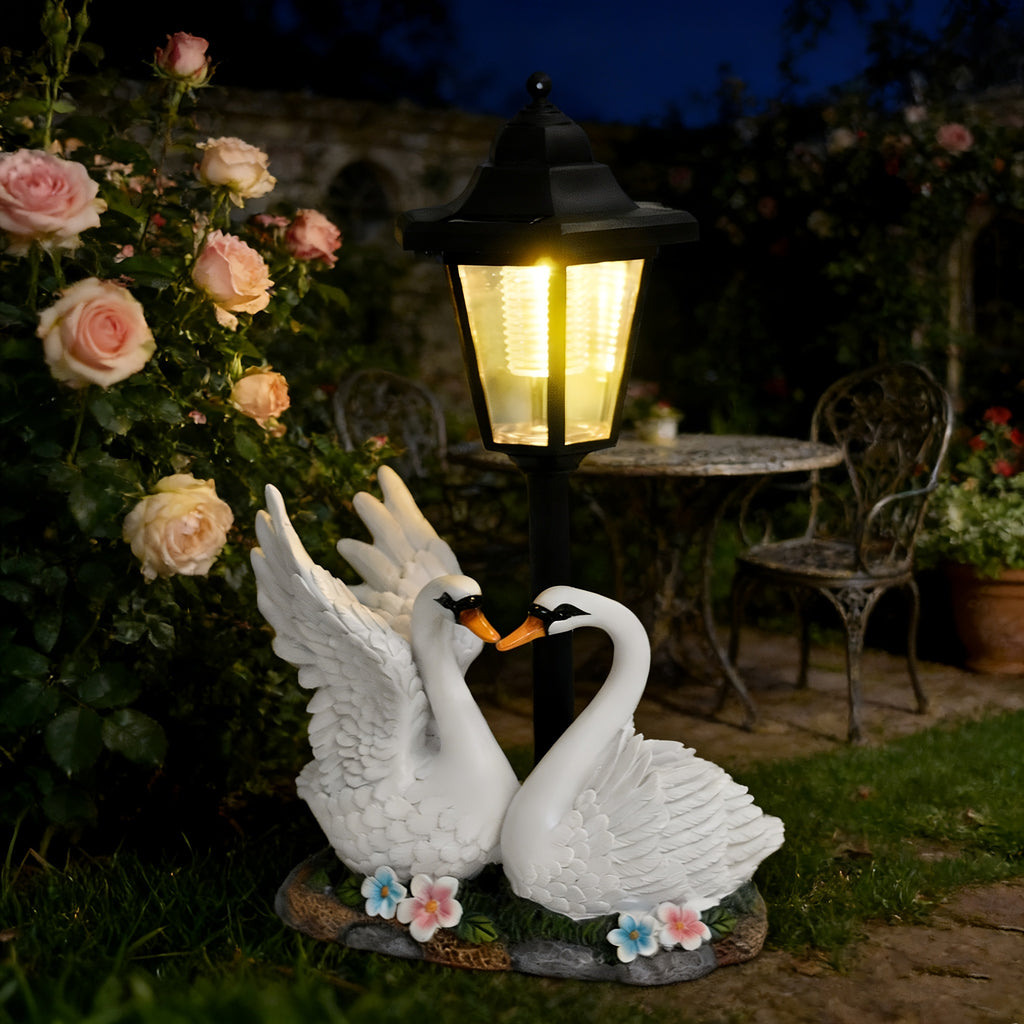 OTDECOR Romantic Swan Couple Outdoor Light Sculpture Set, Solar Resin Garden Decoration with LED Lanterns, Courtyard, Yard, Pathway and Backyard Decorative Animals, Fun Decoration for Weddings, Anniversaries and Garden Ambiance