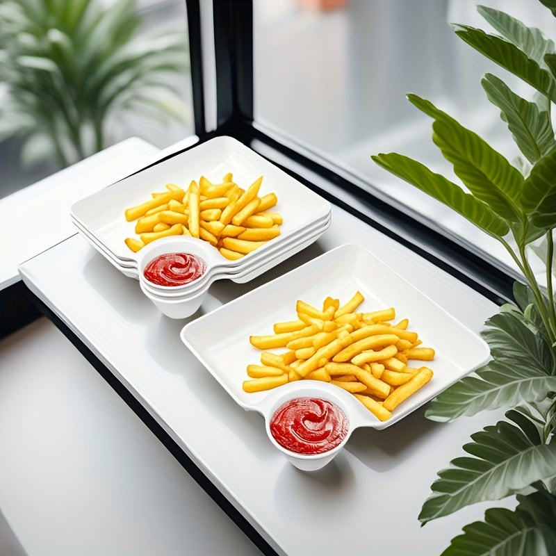 7.3x6.6 Compartment Snack Plate Set, Plastic Divided Dumpling Plate / Sushi Plate / Fry Dipping Plate with Sauce Area, Unbreakable, Microwave & Dishwasher Safe
