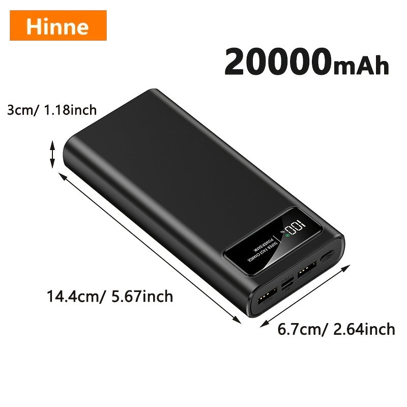 Hinne 10000/20000mAh Portable Power Bank with PD Fast Charging, USB Port, LED Digital Display, Type-C, High-Capacity Outdoor Emergency Backup Battery