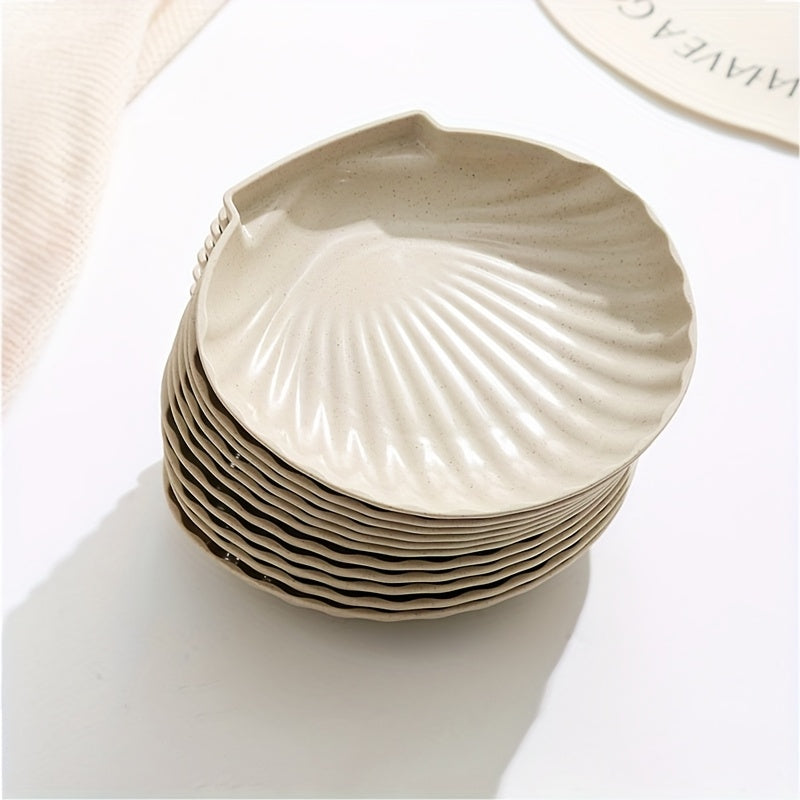 10Pcs, Shell-Shaped Plates, Multi-Purpose, Lightweight Unbreakable, Food Tray for Fruit, Salad, Dessert, Cake, Chips, Party, Outdoor Camping, Small Plates for Groups