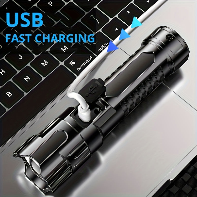 2 High Lumen LED Tactical Flashlights, IP44 Protection Rating, 3 Adjustable Brightness Levels with Zoom, Portable Camping Flashlight for Outdoor Hiking & Home Emergency, Built-in Lithium Battery