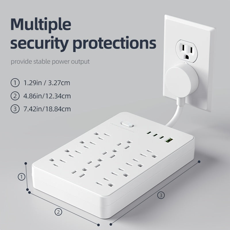 A 16-In-1 Power Adapter Featuring Multiple Functionalities, Including Overcurrent Protection, with 12 Outlets And 4 USB Ports (1A & 3C). It Has a Flexible Wire And Can Be Mounted on The Wall, Making It Ideal for Home, Office, Dormitory