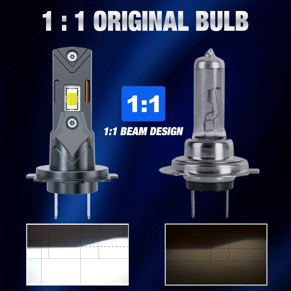 2-Pack H7 Car LED Headlights 50W 15000 Lumens 6000K Fog Light for Car High/Low Beam 1:1 Design