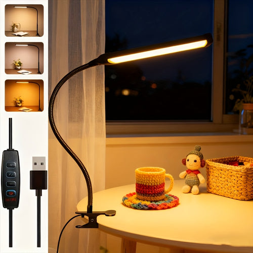 1pc USB metal stand clip desk lamp, photography fill light, adjustable height, three-color light adjustable, 360-degree metal flexible hose freely bendable, 96 LED beads, fill light clip lamp, reading light, desk lamp, night light