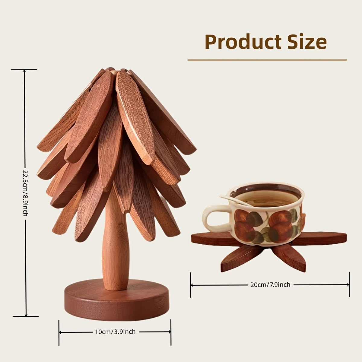 Natural Foldable Black Walnut Wood Trivet Set – 4 Trivets + 1 Base for Hot Dishes, Pots, Bowls, Teapots – Heat-Resistant (Black Walnut)
