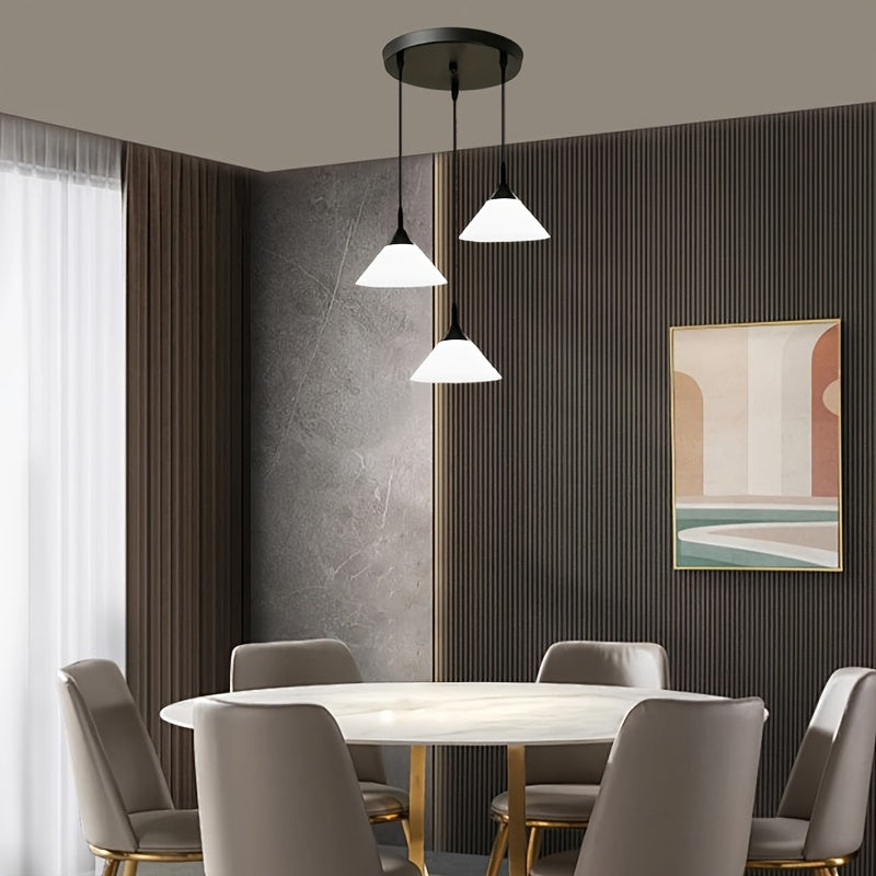 Iron and Plastic Lampshade Dining Room Pendant Light, Nordic Table Bar Light, 3-Head Kitchen Island Pendant Light, E27 Socket, Bulb Not Included