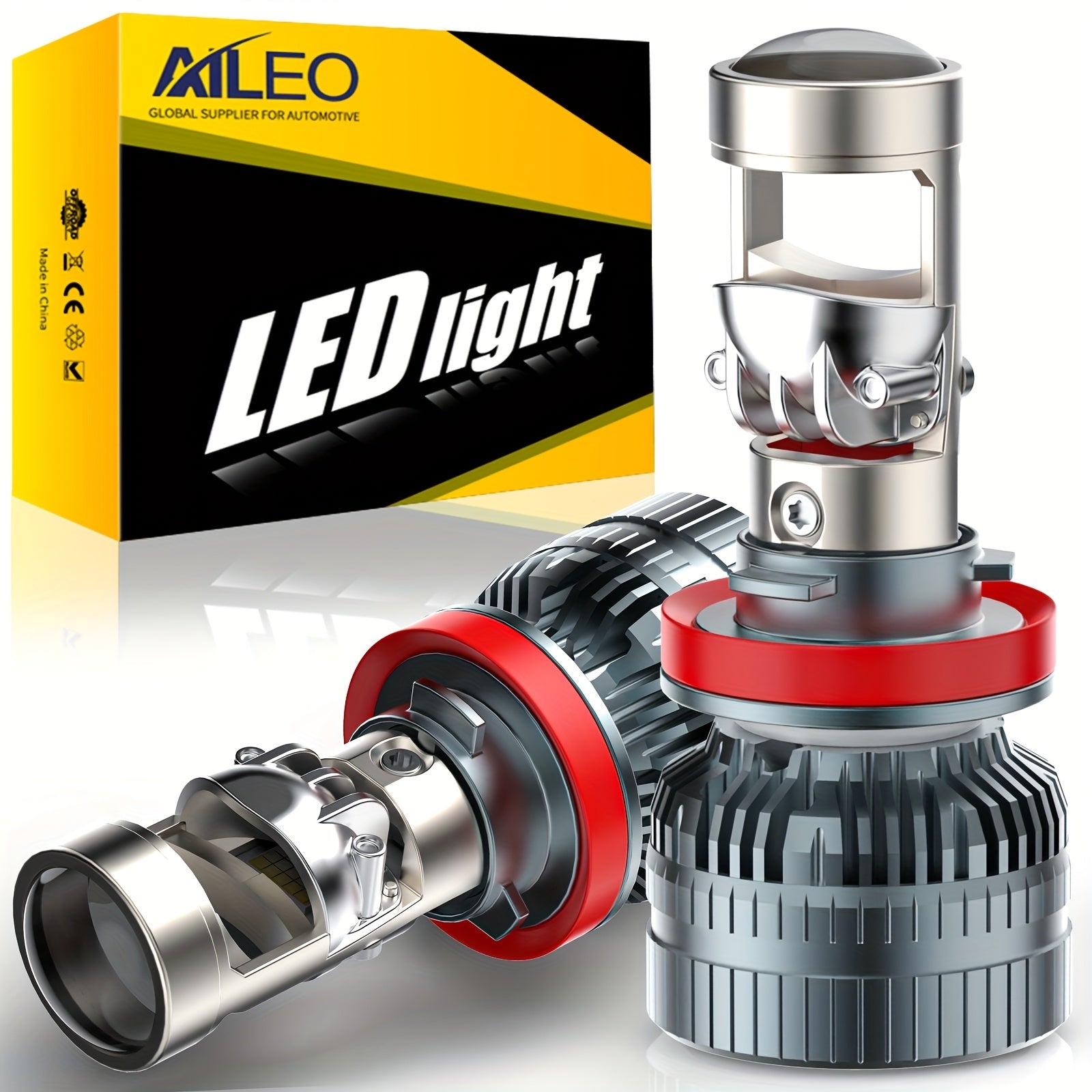 AILEO 前照灯 30000LM H8 H9 H11 LED CANbus 迷你透镜 汽车摩托车通用 6000K 白光 远近光灯
