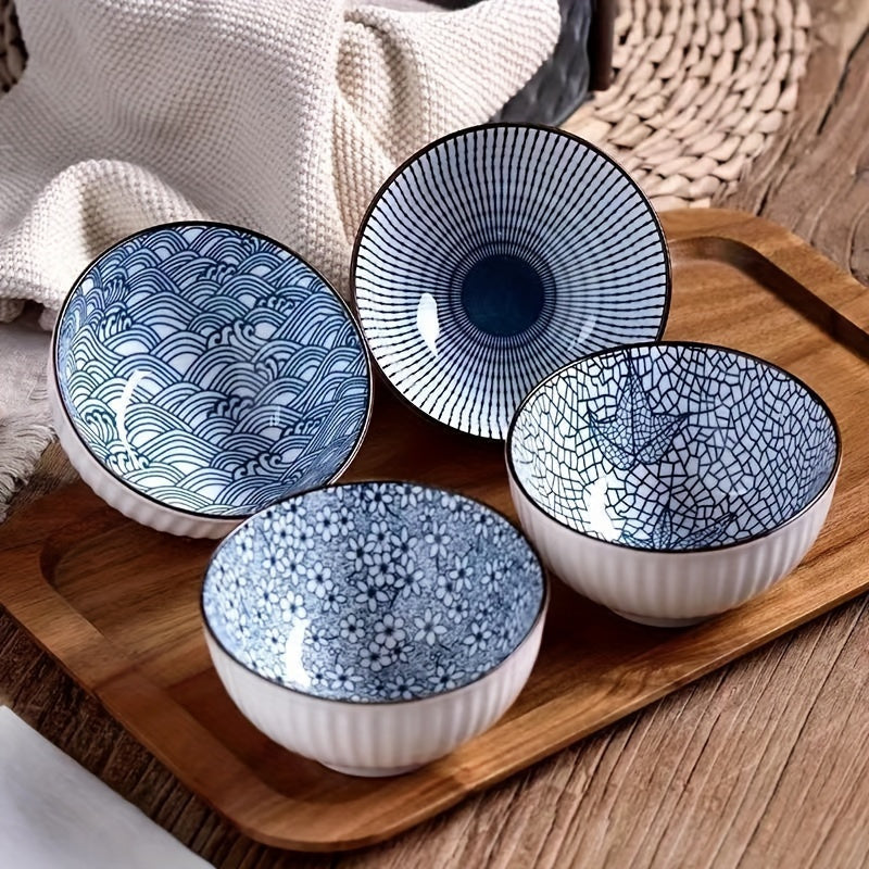 Japanese Ceramic Bowl Set (4 Pieces): Multi-Functional Dinnerware for Cereal, Soup, Dessert, Snacks & Fruit