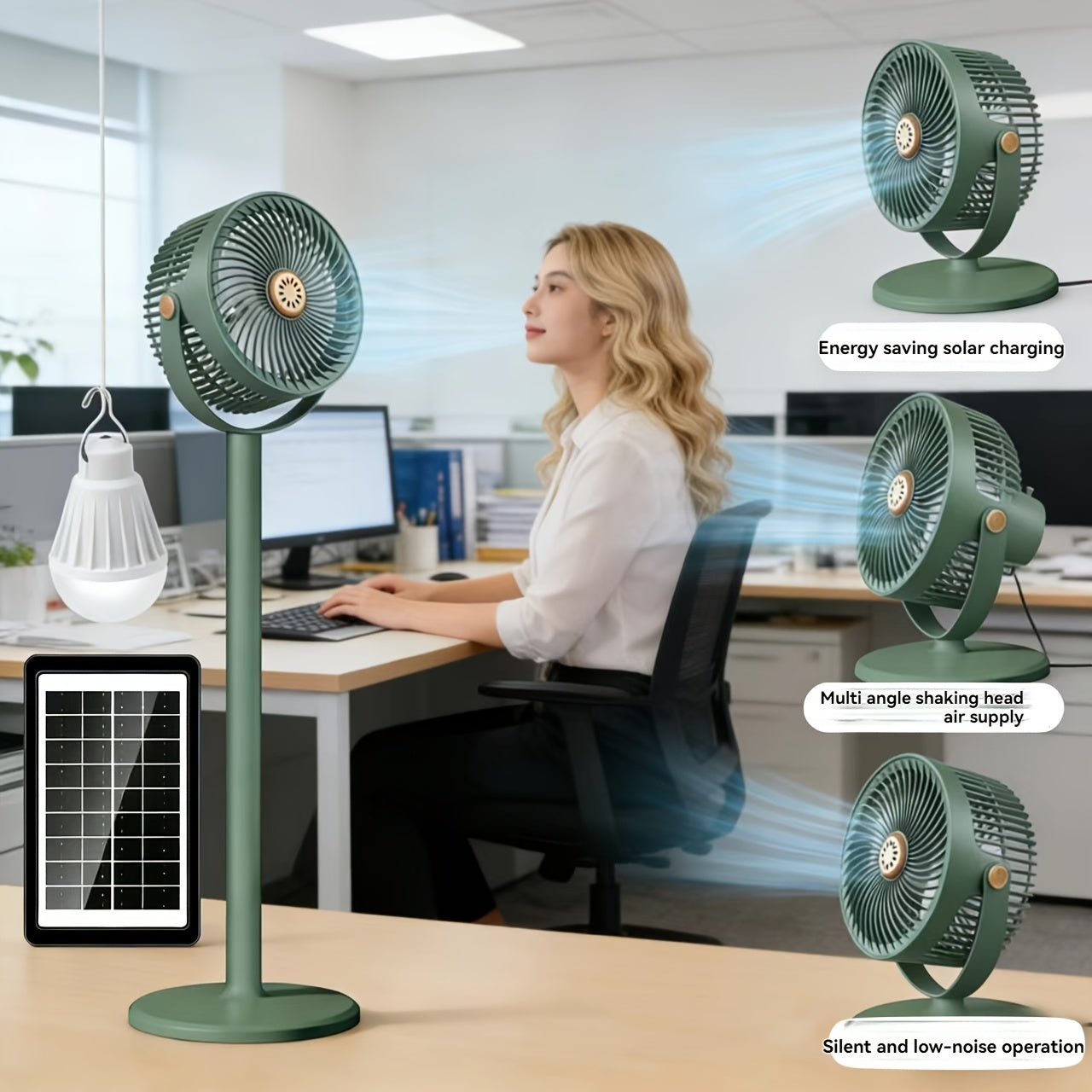 5-Speed Solar Powered Standing Fan, 4 Adjustable Heights Portable Outdoor Fan for Camping & Barbecue, Type-C Fast Charging, 4000mAh Long Lasting Battery, Brushless Motor Built-in Rechargeable Lithium Battery