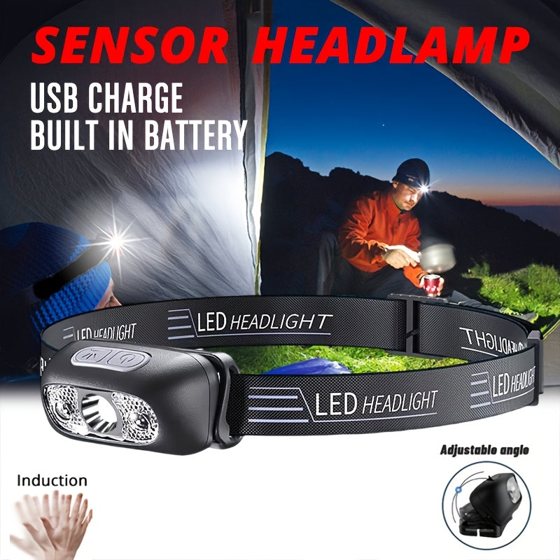 1Pc Mini Rechargeable Powerful Induction Headlamp, Smart Wave Motion Sensor Head Flashlight, USB Rechargeable Searchlight, Ideal for Fishing, Hiking, Repair and Emergency Lighting