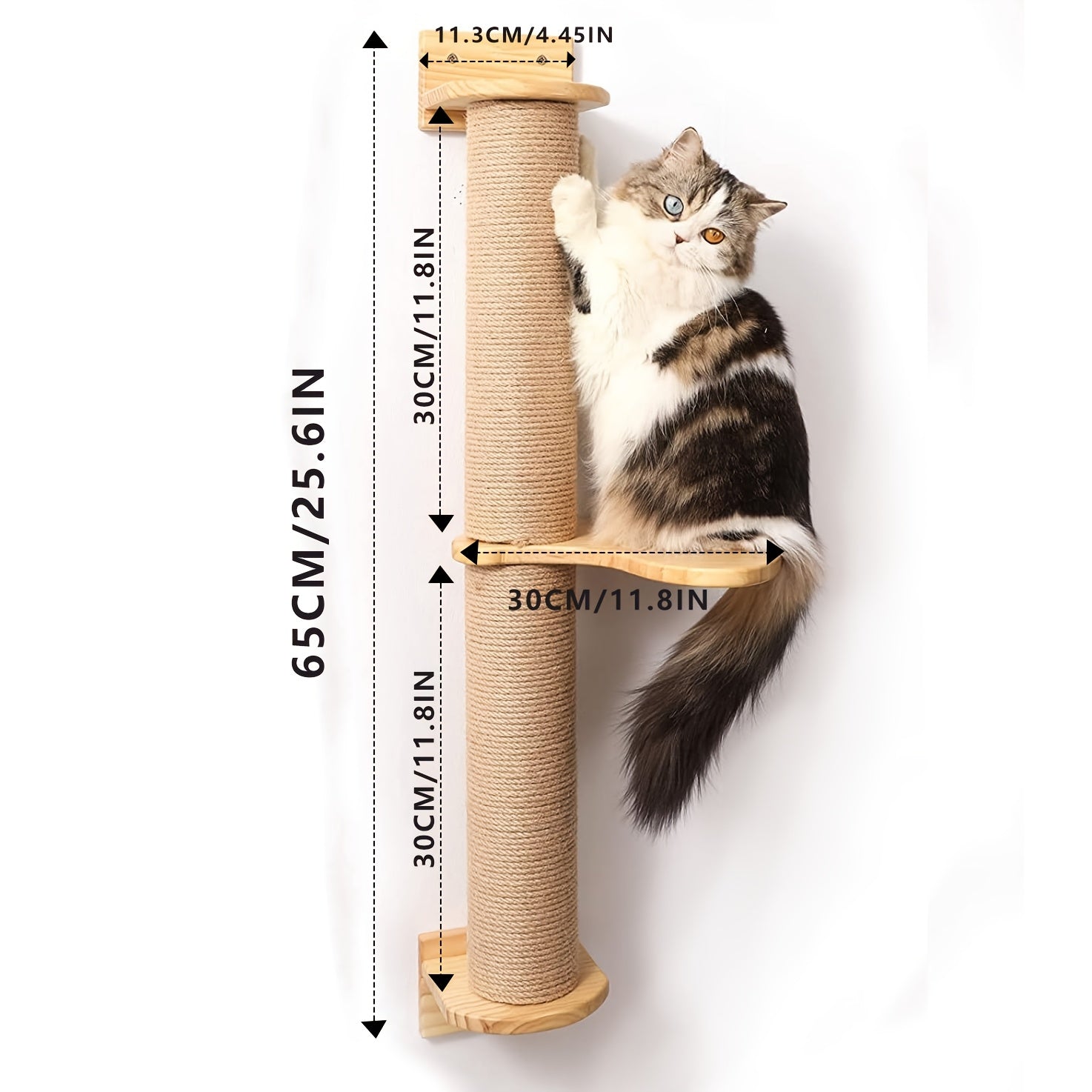 坚固木质猫树带剑麻绳抓板 - 室内猫咪玩耍与锻炼专用