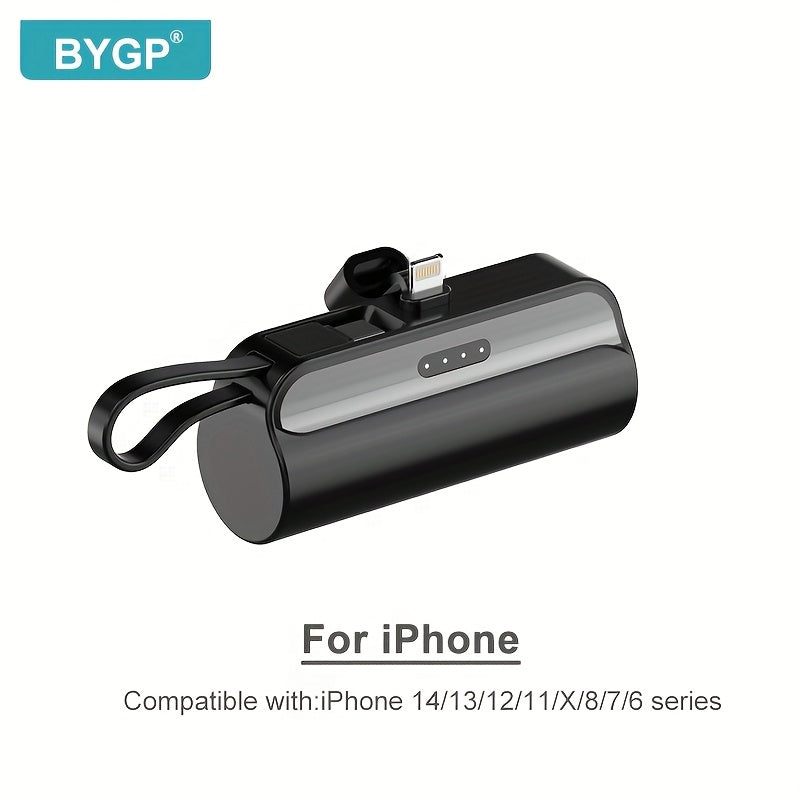 1pc BYGP 5000mAh Mini Power Bank - The thinnest Lightning and Type-C portable charger, suitable for iPhone 15/14/13, for samsung/Android mini emergency backup battery pack