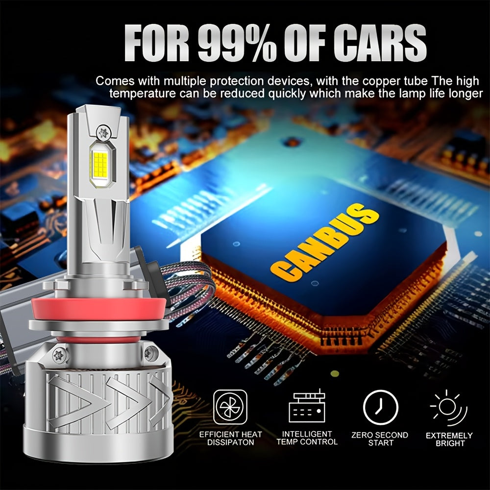 2-Pack Car LED Headlights, 380W High Power, 60,000 Lumens, CAN Bus Interface, Compatible with H1/H11/H9/H8/H4/9003/HB2/H7/H18/9005/9006, 12V/24V Voltage, 6500K Color Temperature, Suitable for All Vehicle Models