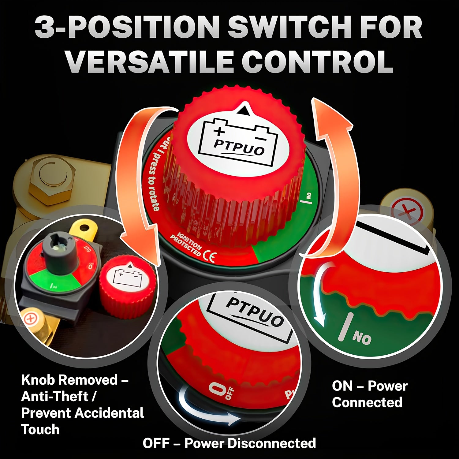 Battery Disconnect Switch – 12V Battery Cut-Off / Shut-Off Kit for Cars, RVs, Trucks, 4WD, Fits Positive Terminal with Flexible Mounting