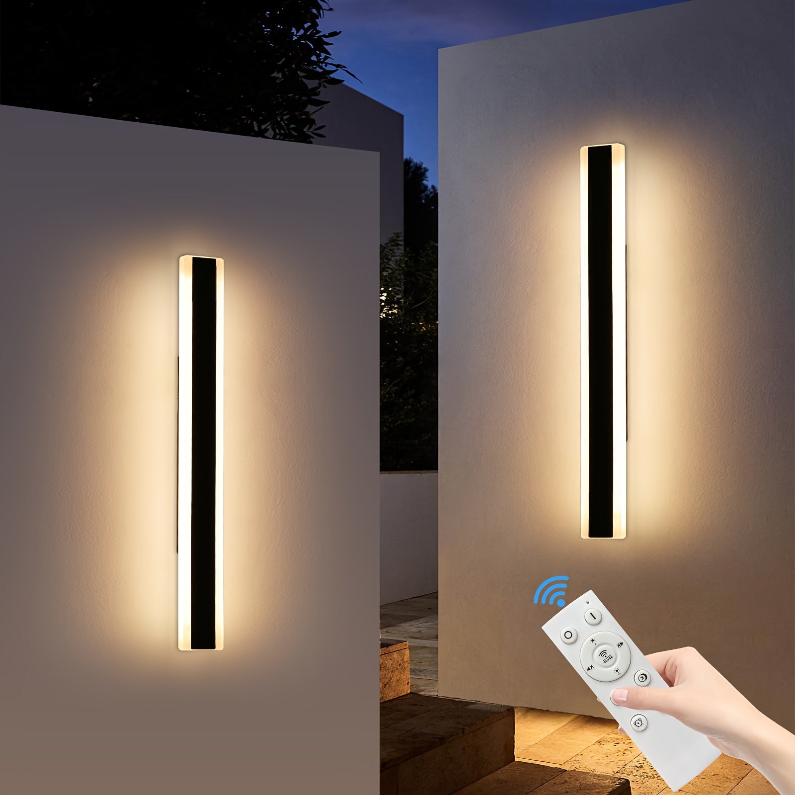 1/2-Piece Modern Outdoor Wall Light, 10%-100% Dimmable Linear Exterior Wall Light, IP65 Waterproof 3000K/4500K/6000K Long LED Wall Light with Remote Control Dimming, Heavy-Duty Hardwired Installation, Suitable for Porch, Garage