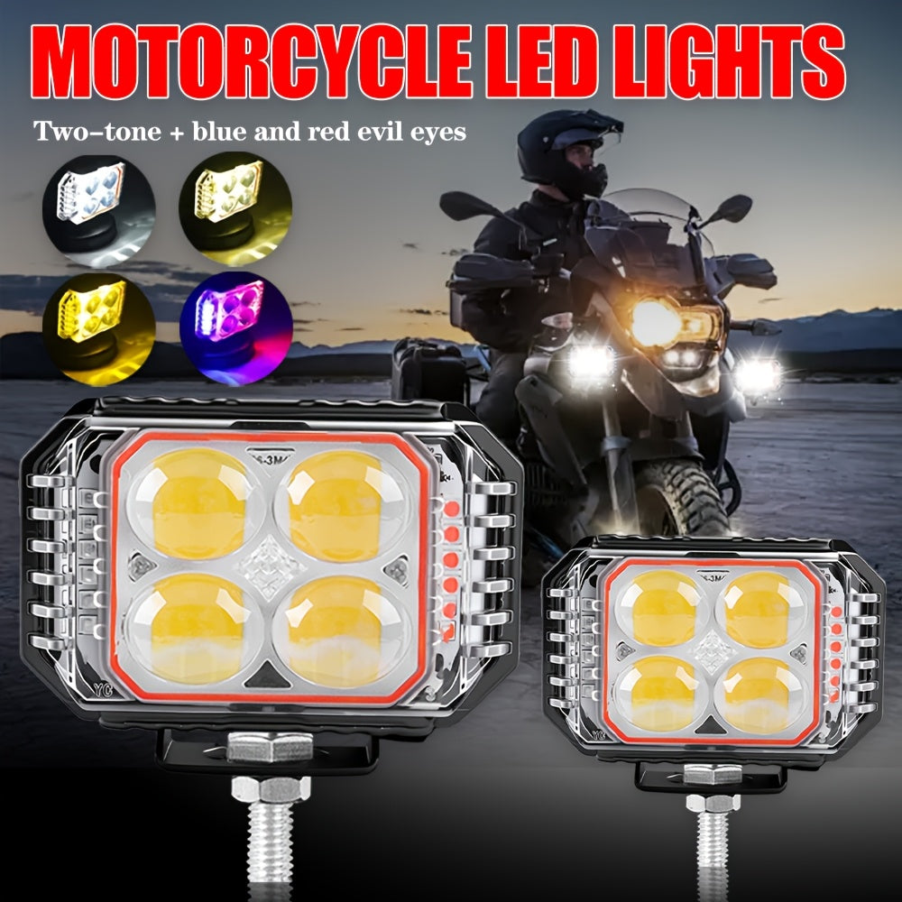 1 Piece LED Motorcycle Projector Lens Headlight, Work Light for Car and Motorcycle, Compatible with Motorcycles, Sedans, SUVs, UTVs, ATVs, White/Yellow Dual Color + Red/Blue Demon Eye, Easy Installation