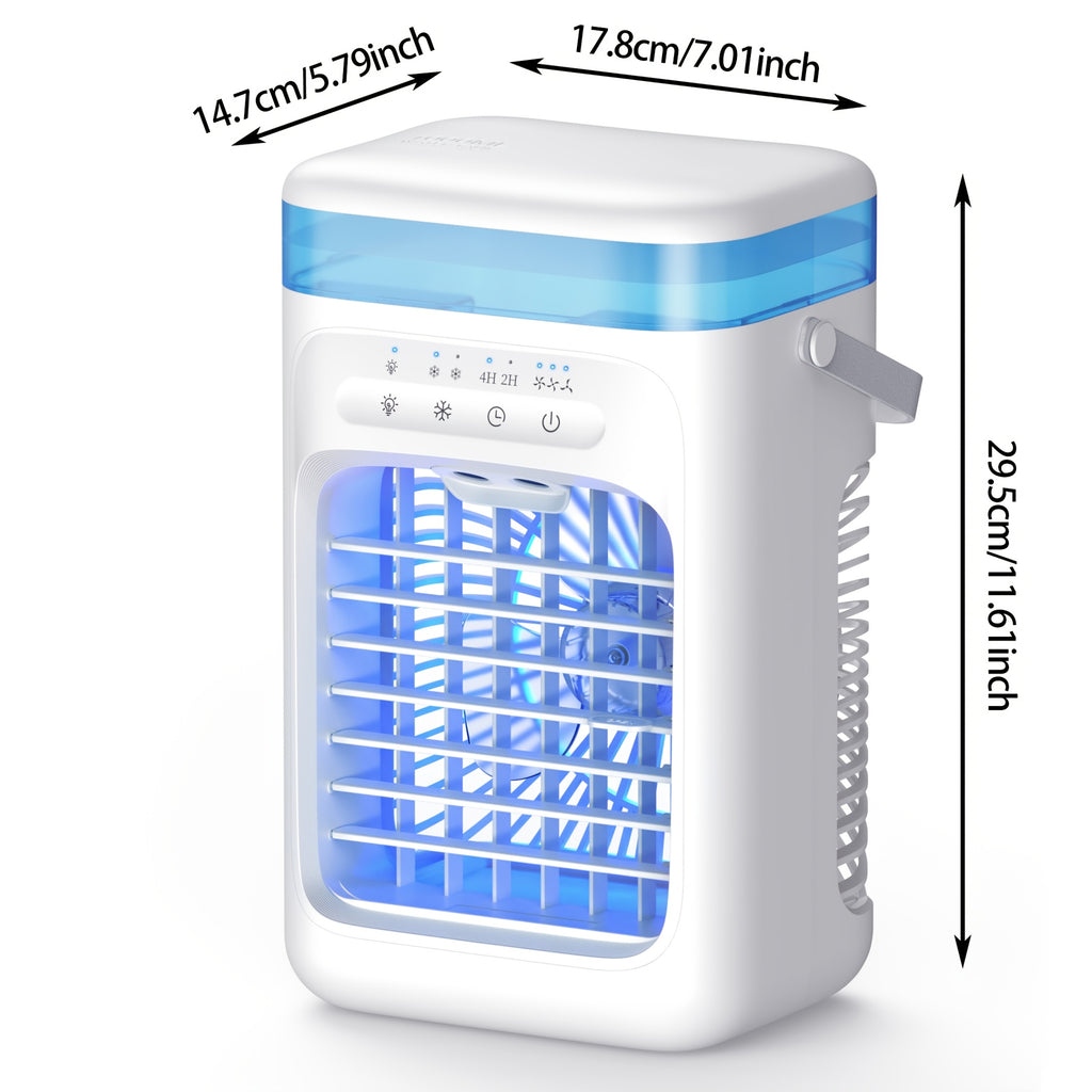 Household Bedroom Mini Desktop Portable Air Cooler Fan, Water Ice Adding Dual Spray Heavy Mist Cold Wind Fan for Camping Travel Summer Use